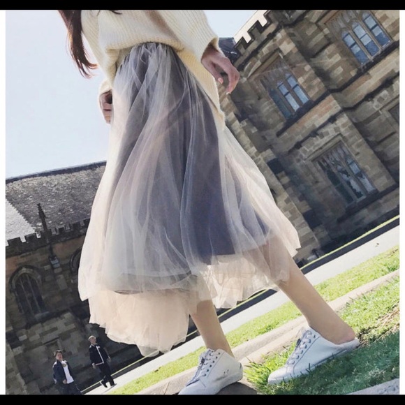 Set: Long Sleeve V-Neck Sweater + Mesh Midi Skirt - Picture 3 of 5